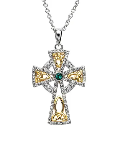 Celtic Cross Gold Plated Pendant Embellished With Swarovski Crystals